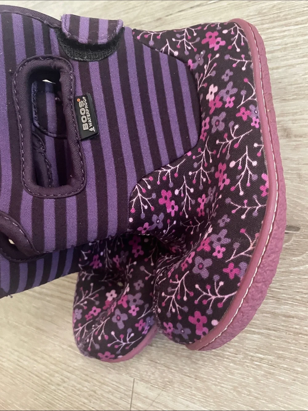 BOGS Purple Floral Stripe Toddler Waterproof Winter Boots